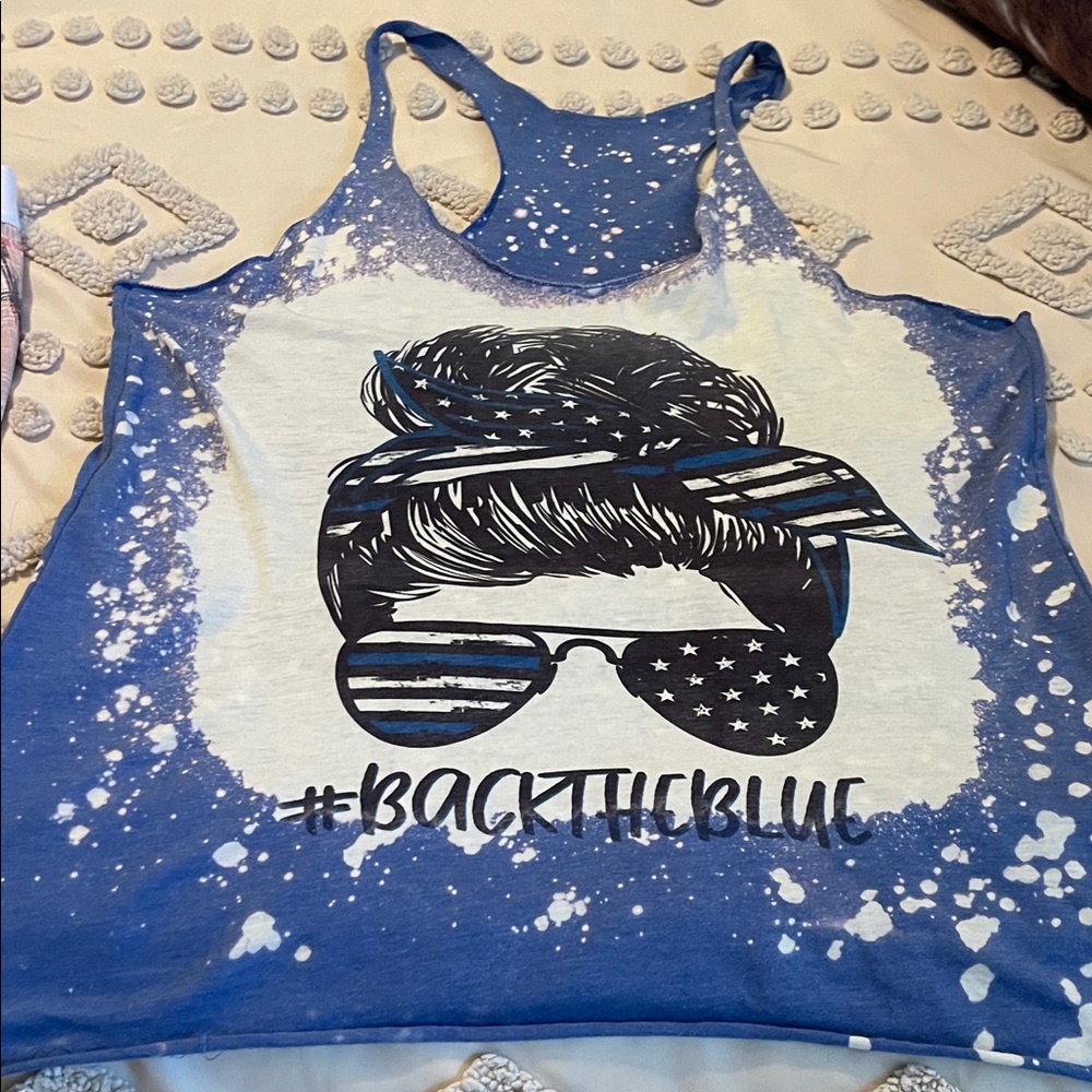 Blue and White Graphic Tank Top